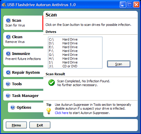Click to view USB Flash Drive Autorun Antivirus 1.0 screenshot