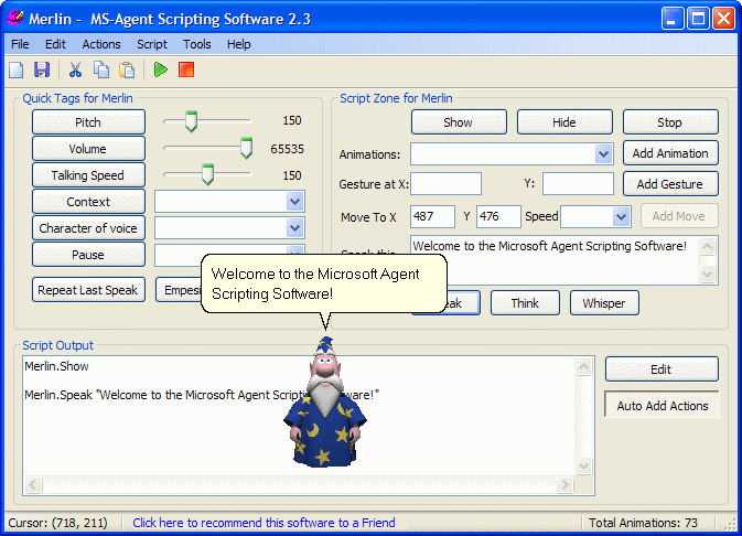 Screenshot for MS-Agent Scripting Software 2.3