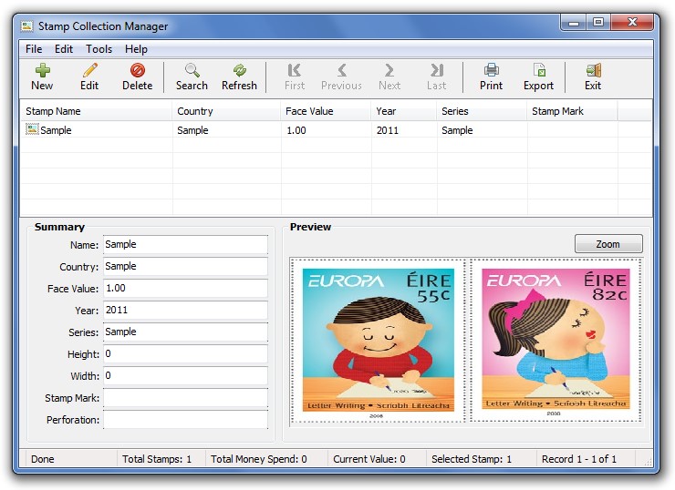 Stamp Collection Manager screen shot
